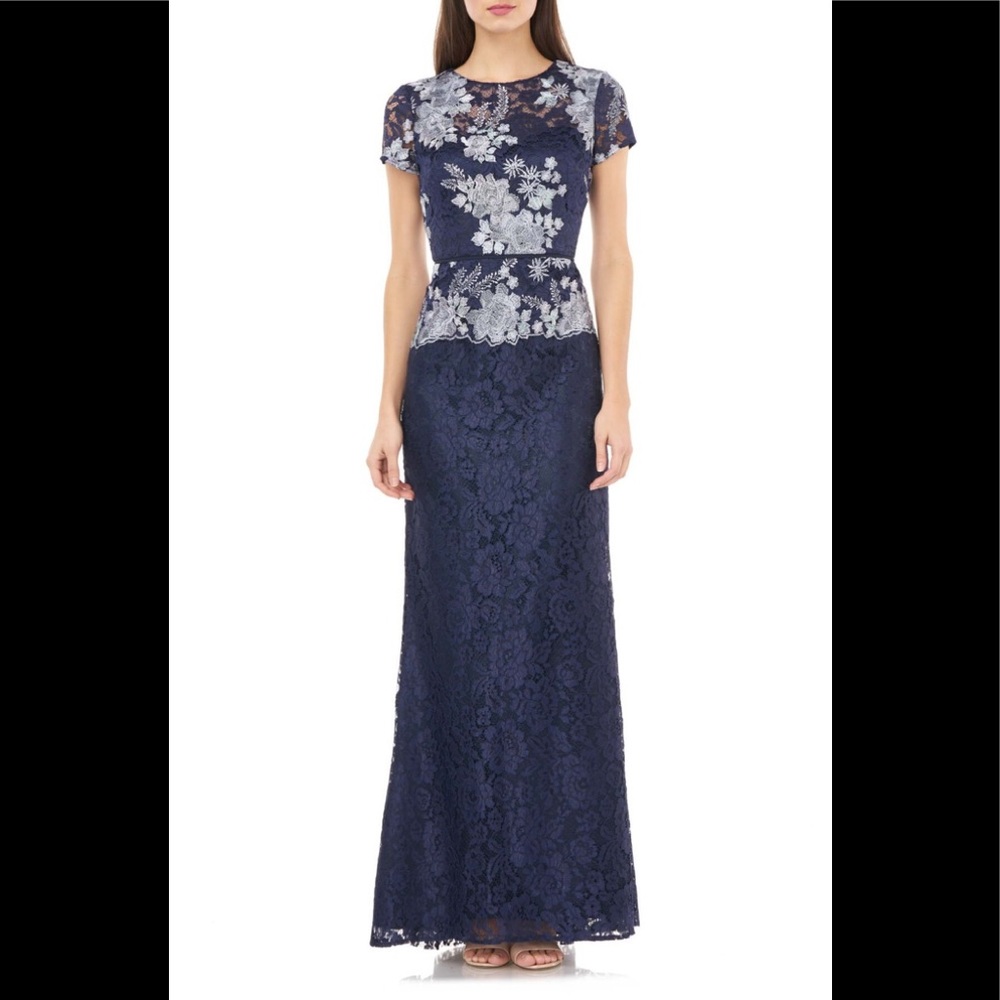 JS Collections Navy Lace Gown Sz8 NWT